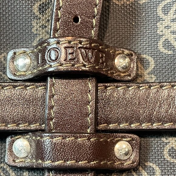 Loewe Vintage Canvas and Leather Anagram Tote - Dark Brown and Black - Preowned - Picture 14 of 15